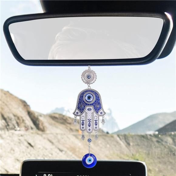 Evil Eye Fatima's Holy Hand Talisman Pendant, Handmade Turkish Ornament,  Blue - Picture 5 of 7